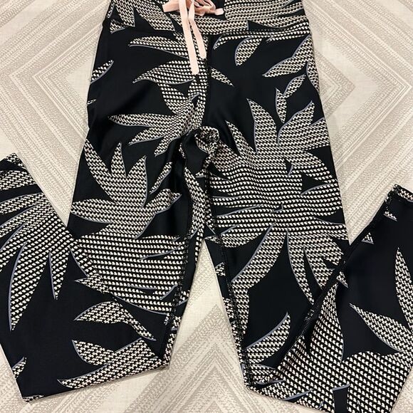 The Upside Women’s Black Palm Design Midi Leggings with Tie Waist - Picture 2 of 6